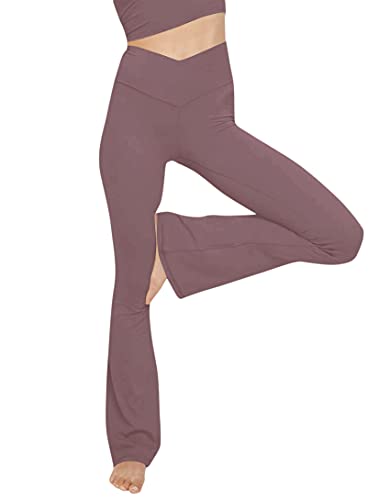 Esobo Damen Bootleg Yogahose Crossover High Waisted Wide Leg Workout Flare Pants Bootcut Arbeitshose Kleid Pants, violett, Klein von Esobo