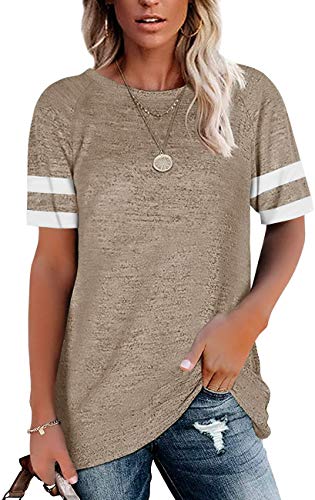 Esobo Damen-T-Shirt, kurzärmelig, Rundhalsausschnitt, Colorblock-Tunika, leger, lockere Passform - Beige - XX-Large von Esobo