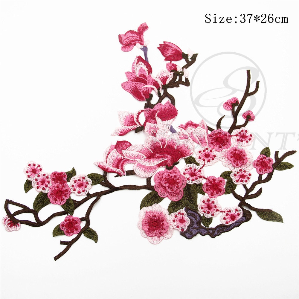 3D Gestickte Pflaumenblüte Applikation Mit Rosa Blume Aufnäher von EsonfashionI
