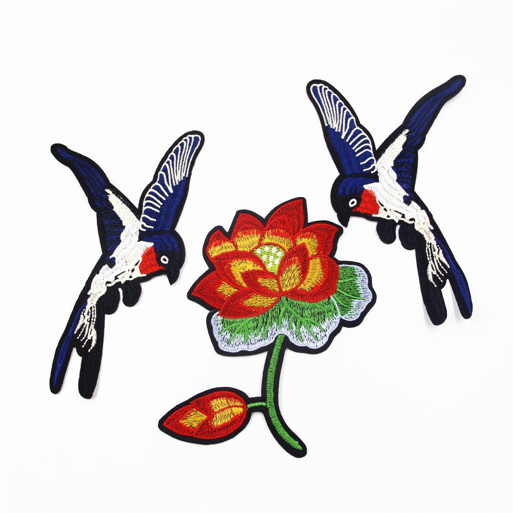 Bird & Flower Gestickte Aufnäher - 3Er-Set von EsonfashionI