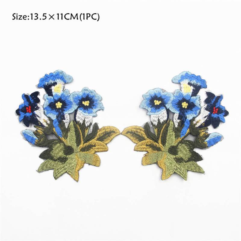 Blau Blumen Stickerei Applikation Aufnäher | 2 Stück von EsonfashionI