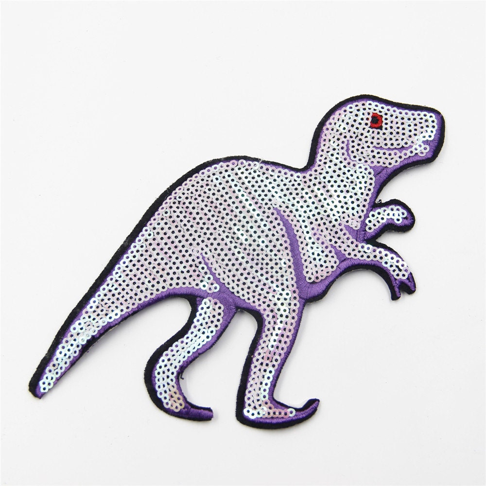 Bügelbild Dinosaurier Pailletten Lila Gestickte Applikation von EsonfashionI