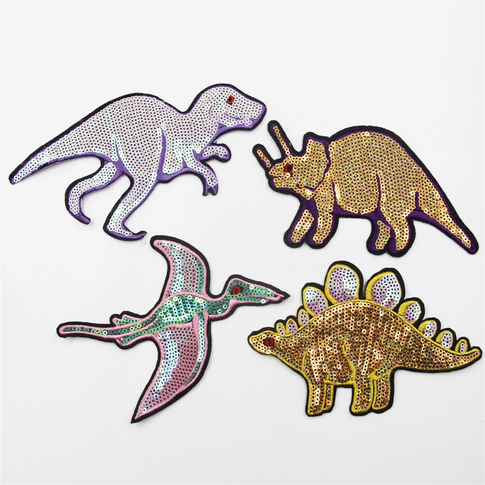 Dinosaurier Pailletten Patch Applikation - Gestickte Aufnäher | 4Er Set von EsonfashionI