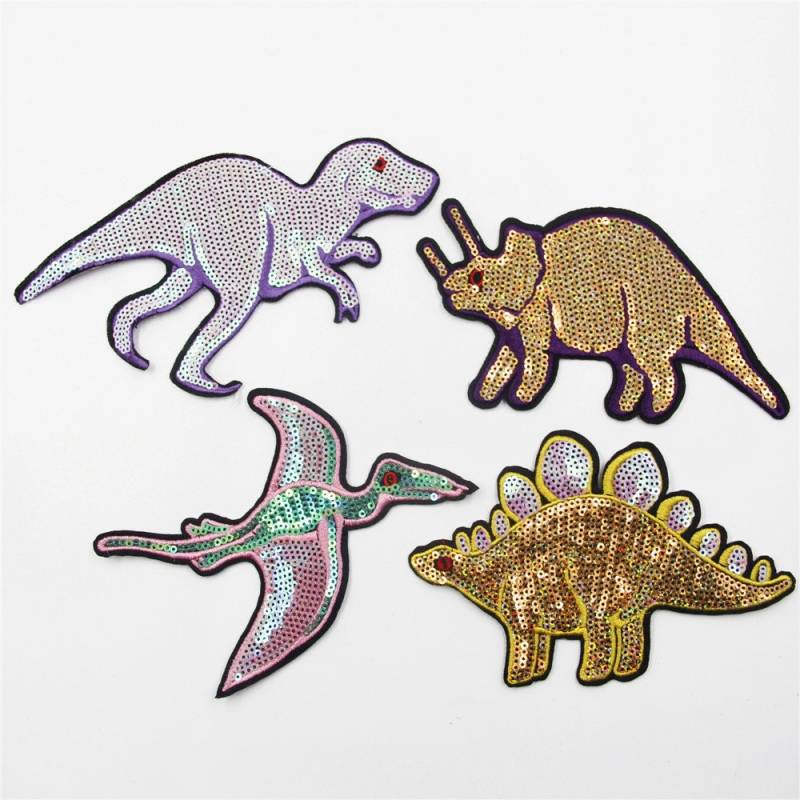 Dinosaurier Pailletten Patch Applikation - Gestickte Aufnäher | 4Er Set von EsonfashionI