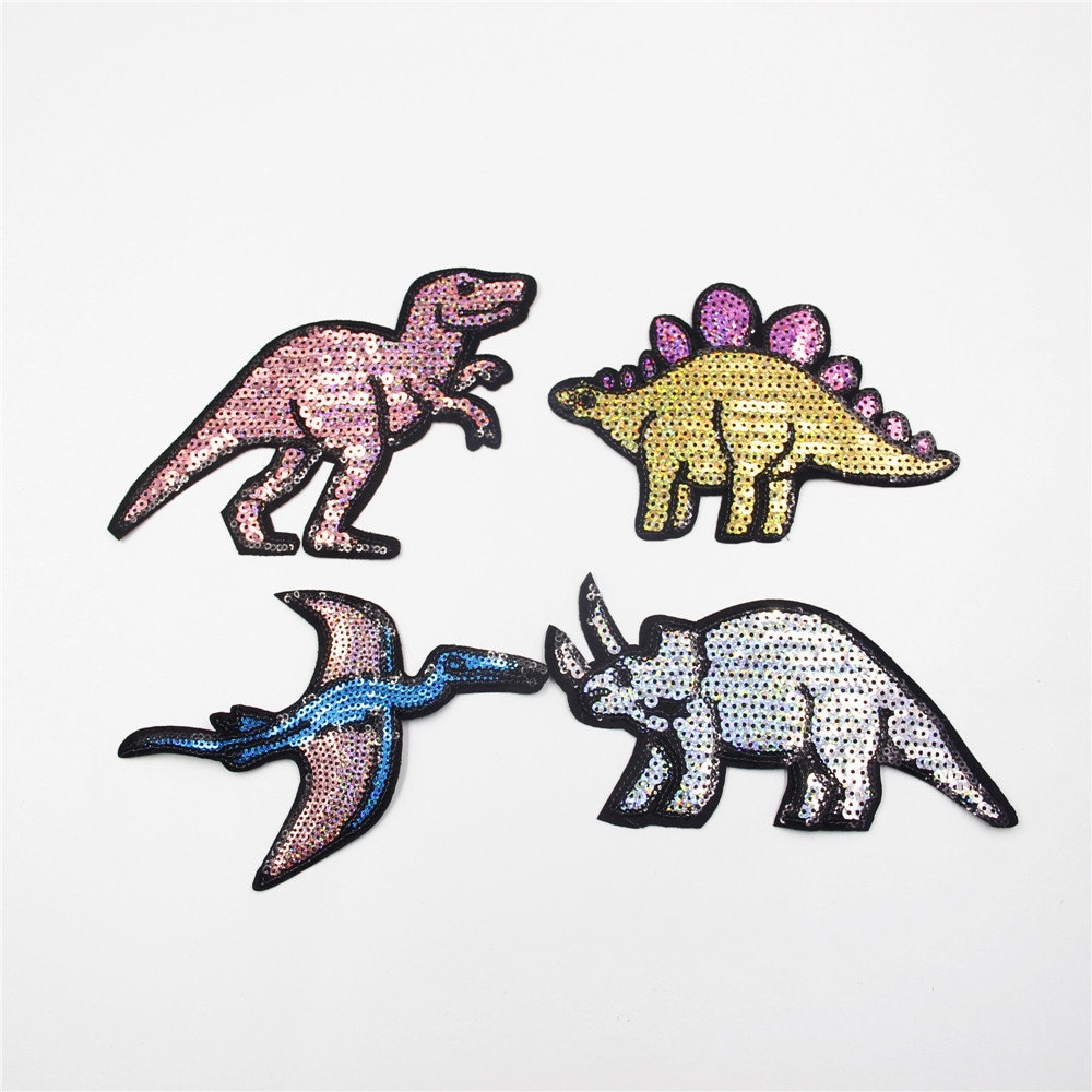 Dinosaurier Sequin Patch Set Gestickte Applikationen, 4Tlg von EsonfashionI