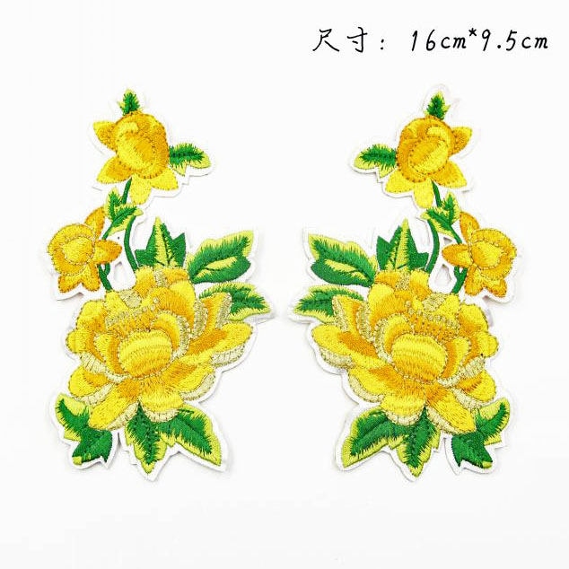 Gelbe Blumen-stickerei-Applikations-Aufnäher - 2Er-Set von EsonfashionI