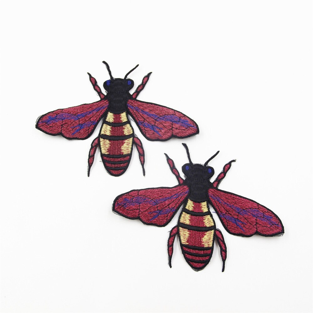 Gestickte Bienen Aufnäher Lila Bügelbild | 2 Stück von EsonfashionI