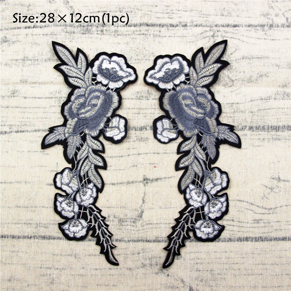 Gestickte Blumen Applikation Aufnäher Spiegel Paar | 28 X 12 cm von EsonfashionI