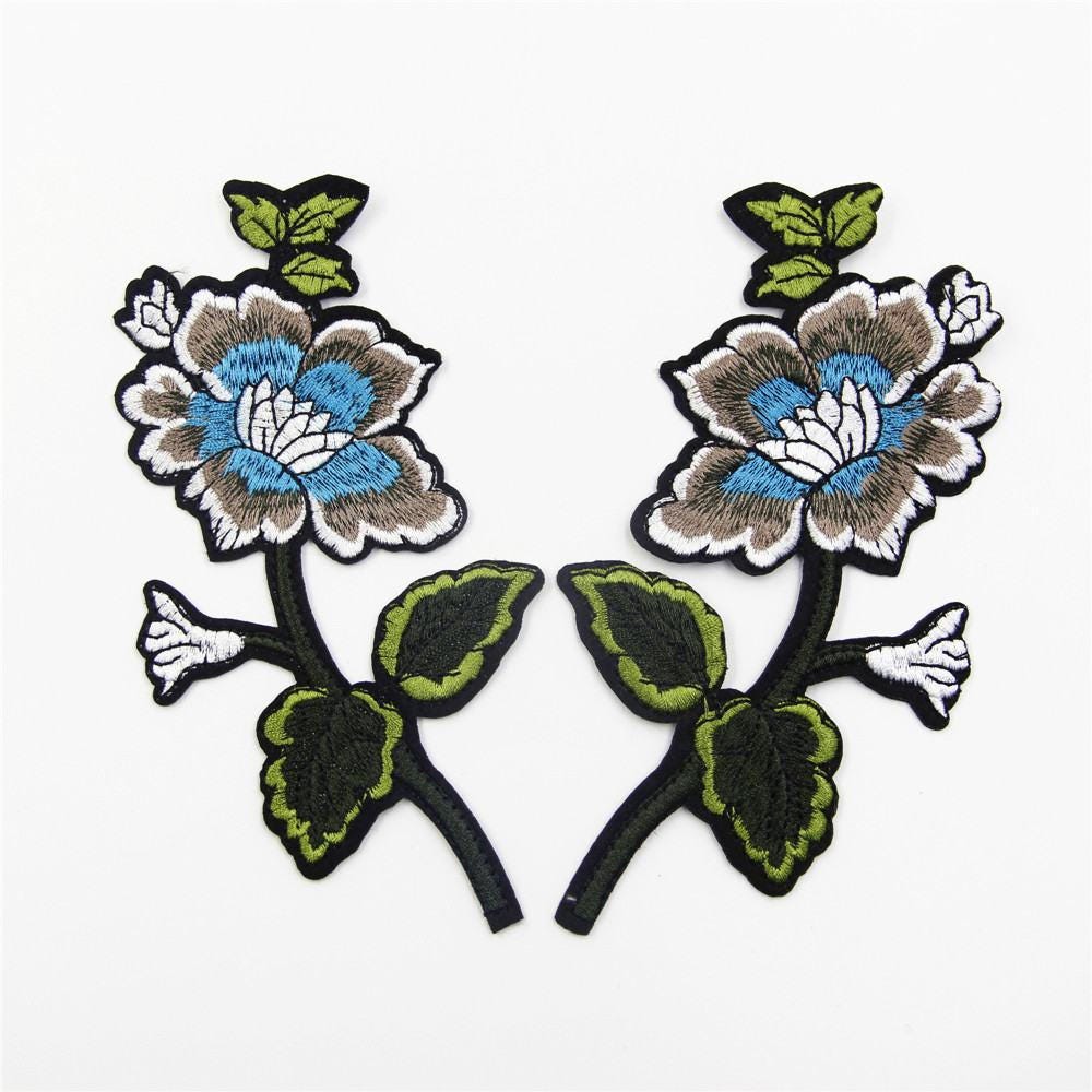 Gestickte Blumen-Applikations-Aufnäher Spiegelpaar von EsonfashionI