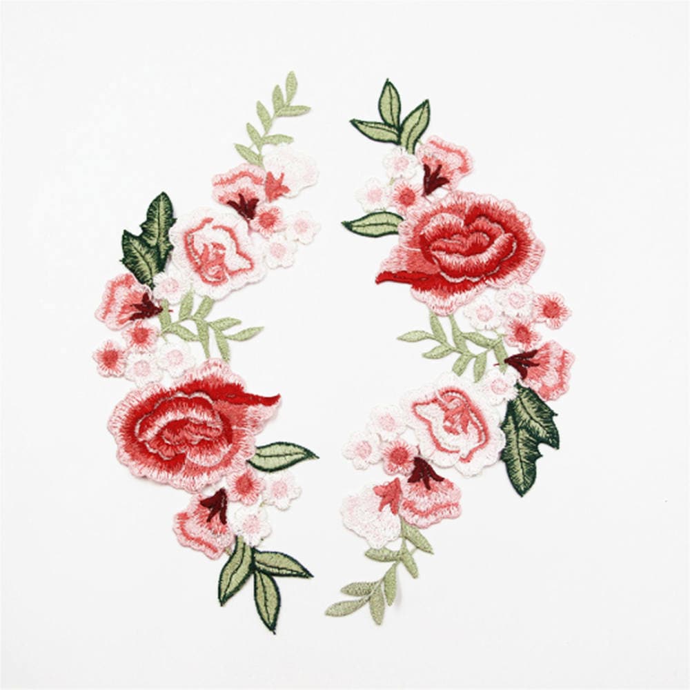 Gestickte Blumen Aufnäher Rosa & Orange Blumenverzierungen | 2 Stück von EsonfashionI