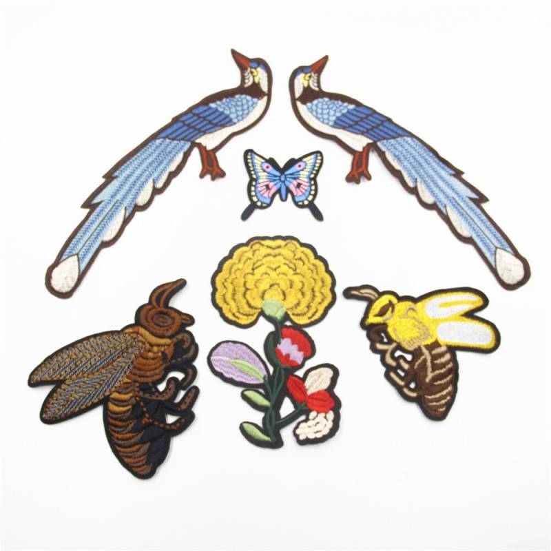 Gesticktes Bügelbild Set Vogel, Biene & Blumen Applikationen | 6 Stück von EsonfashionI