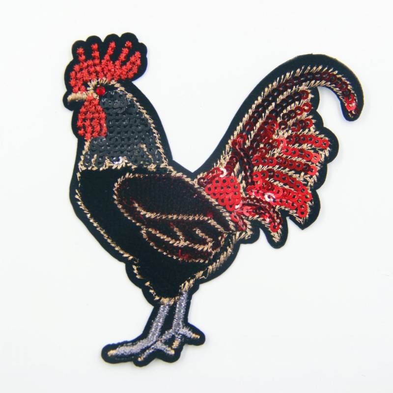 Gesticktes Huhn Aufnäher Rote Pailletten | 10 X 9 cm von EsonfashionI
