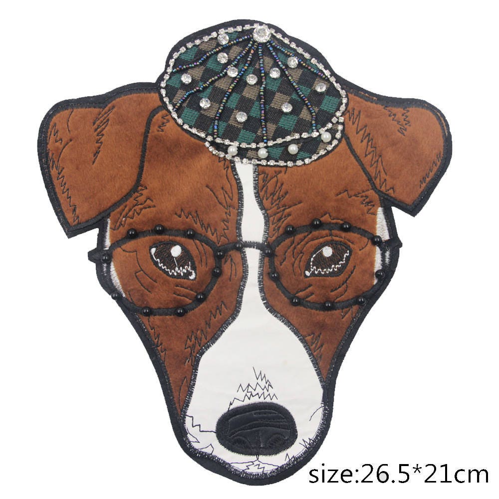 Handgemachter Kristall Hunde Aufnäher Aufbügelbare Applikation | 27 X 24 cm von EsonfashionI