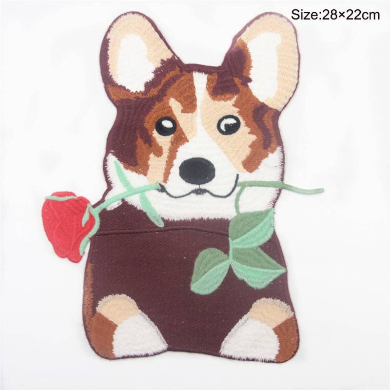 Hundeaufnäher Gestickte Corgis Mit Rosen Applikation von EsonfashionI