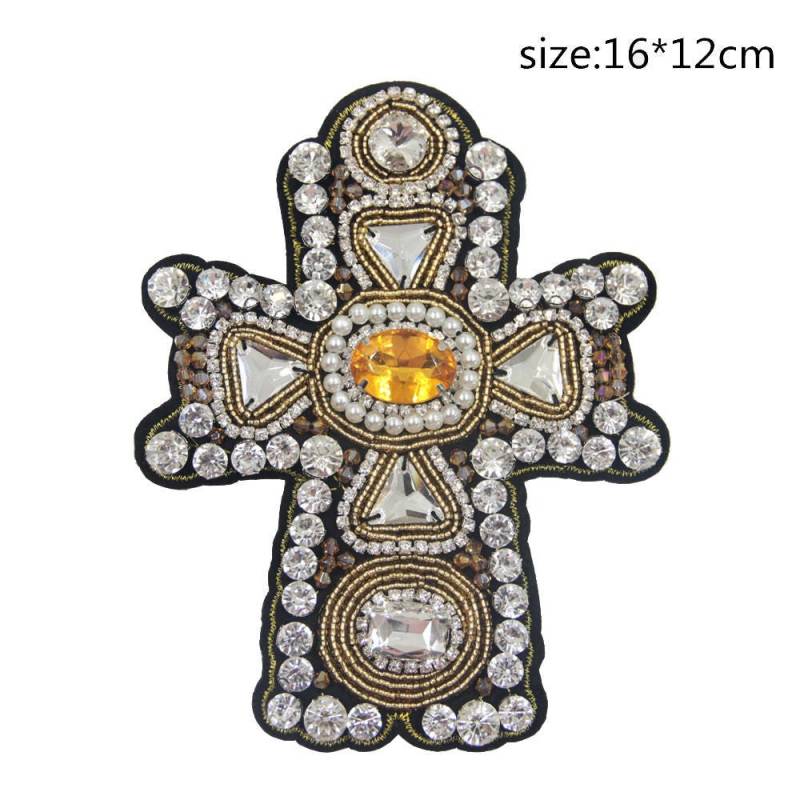 Kristall Kreuz Applikation Perlen Gestickter Aufnäher von EsonfashionI