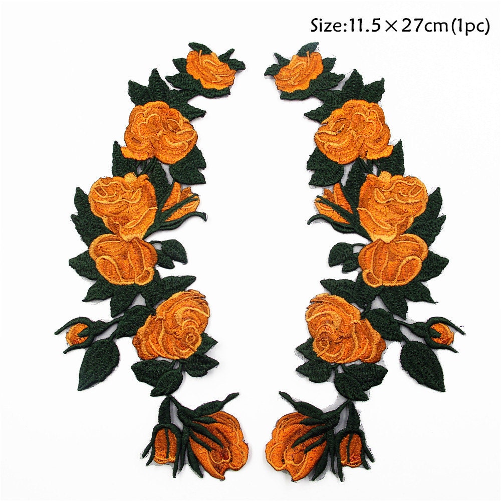 Orange Rosen Stickerei Aufnäher Blumen Applikation | 2 Stück von EsonfashionI