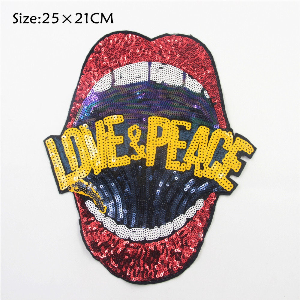 Rot Sequin Lips Patch Gestickte Strassapplikation von EsonfashionI