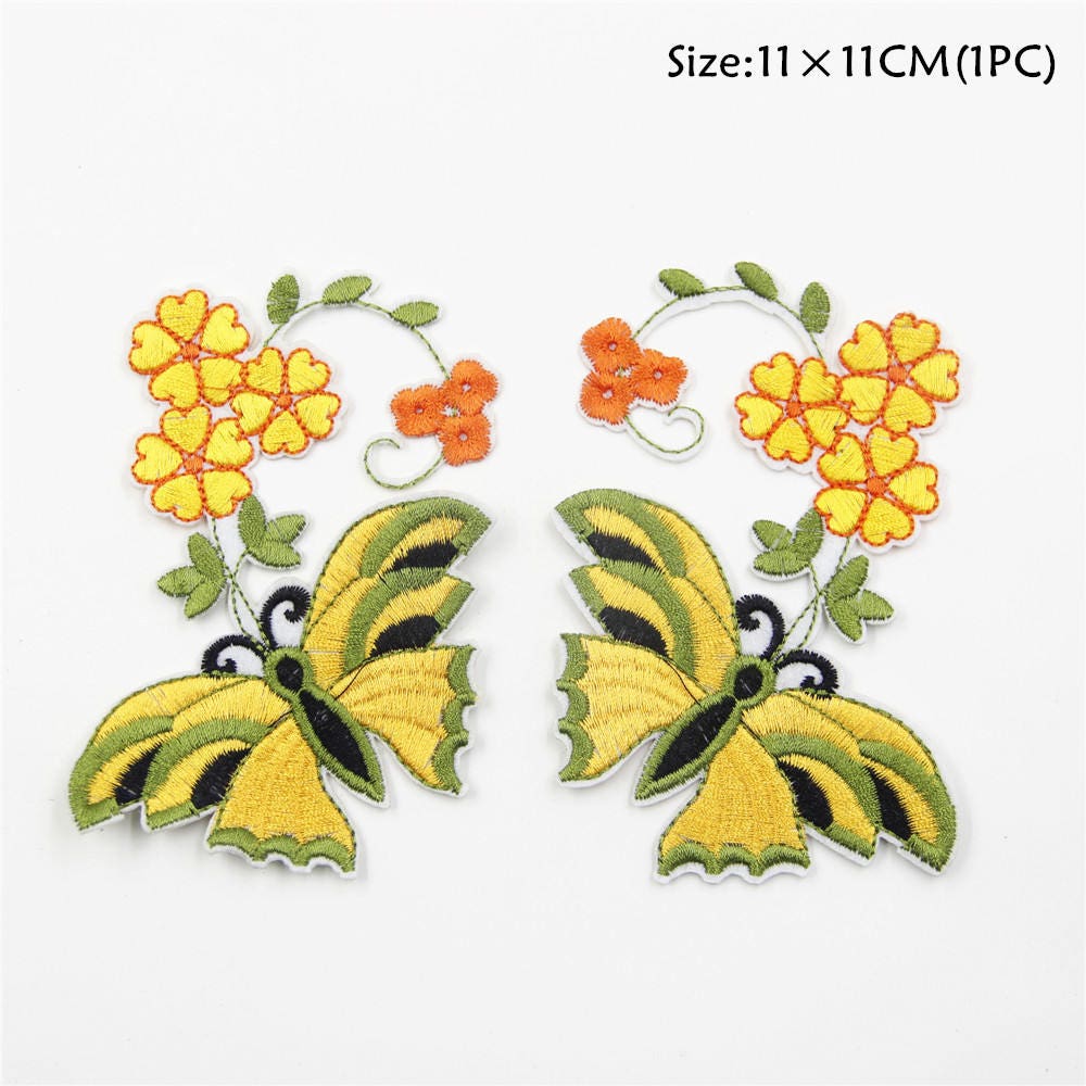 Schmetterling Gesticktes Aufbügler Blumen Applikation | 2 Stück von EsonfashionI