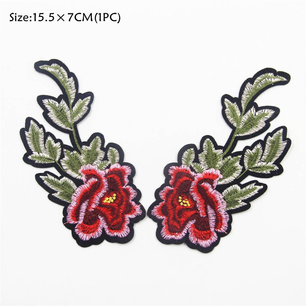 Rote Gestickte Blumen Aufnäher Sewing Fashion | 2 Stück von EsonfashionI