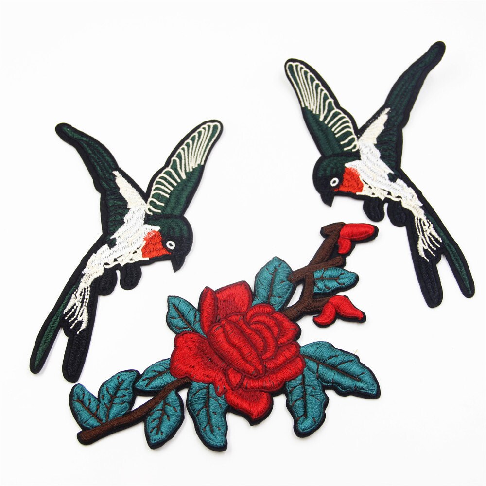 Vogel & Blume Gestickt Bügelbild Set von EsonfashionI