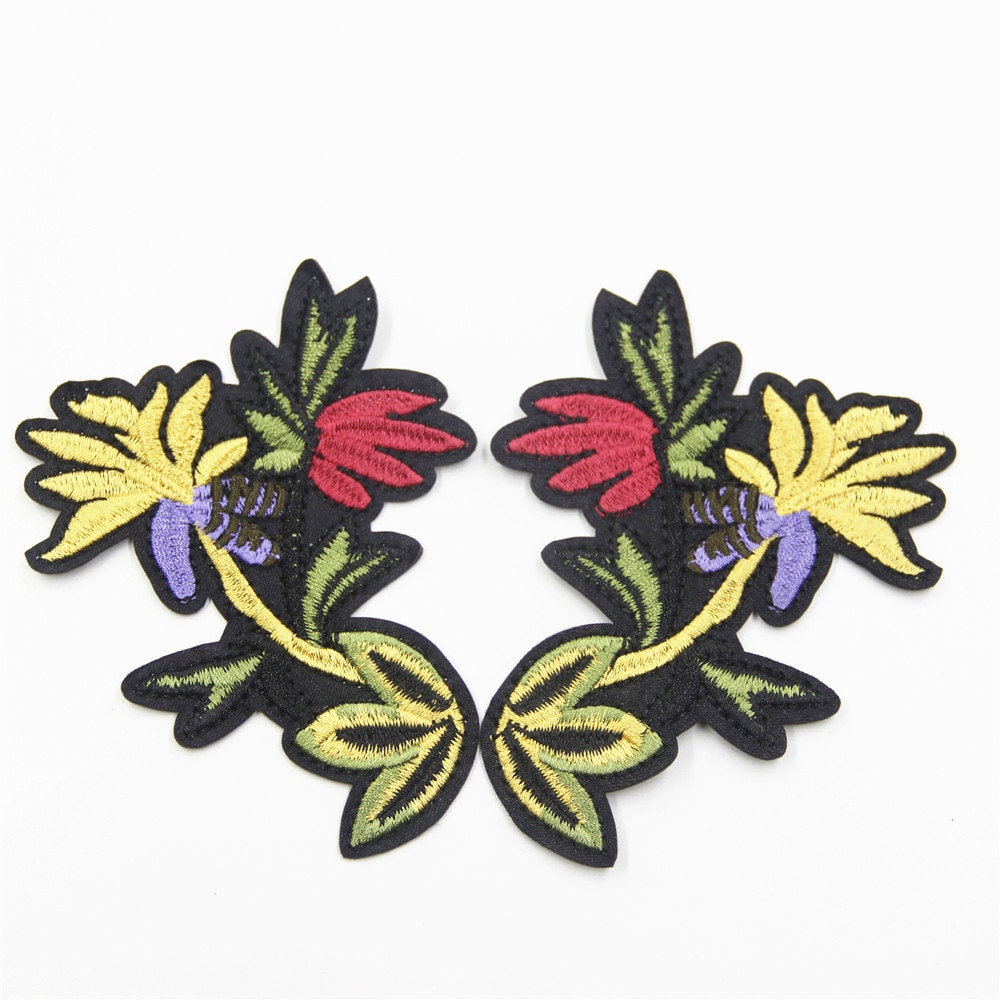 stickerei Blumen Applikation Aufnäher Floral Spiegel Paar von EsonfashionI