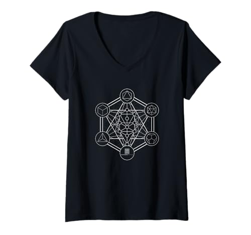 Damen Metatrons Cube Tree of Life Platonische Festkörper T-Shirt mit V-Ausschnitt von Esoteric Empyre