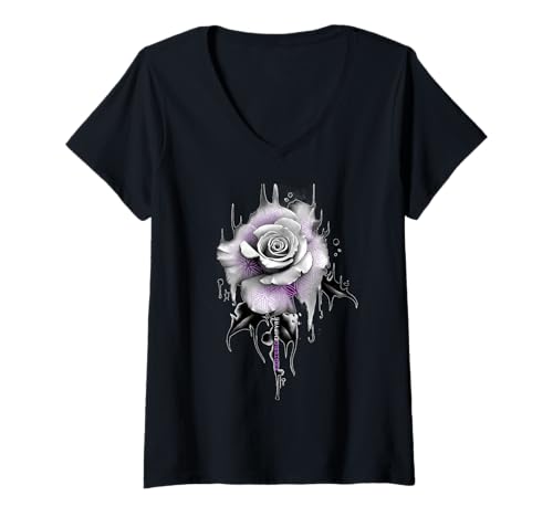 Damen Rose x Blume des Lebens T-Shirt mit V-Ausschnitt von Esoteric Empyre