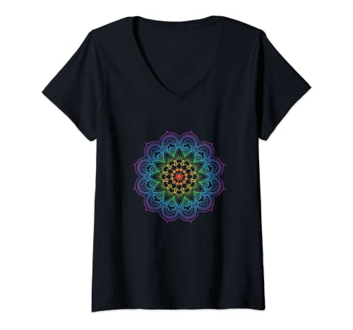Damen Blume Des Lebens Lebensblume Lichtarbeiter Spirituelles T-Shirt mit V-Ausschnitt von Esoterik Shop
