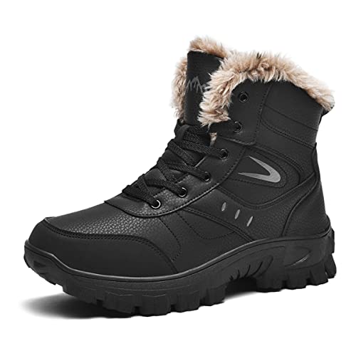 Esout Herren Schneestiefel Warm Wasserdicht Rutschfest Baumwolle Schuhe Gepolstert Verdickt High-Top Wanderschuhe für Draußen von Esout