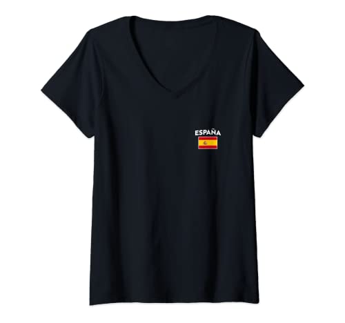 Damen España Flagge Gelb und Rot Spanisch Spanien T-Shirt mit V-Ausschnitt von España Heritage Spain Family Dad Mom