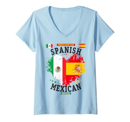 Damen Spanische mexikanische Wurzeln, Outfit-Idee für Frauen und España-Flagge T-Shirt mit V-Ausschnitt Damen Spanische mexikanische Wurzeln, Outfit-Idee für Frauen und España-Flagge T-Shirt mit V-Ausschnitt von España Mexicano Hispanic Heritage Month Kids Ideas
