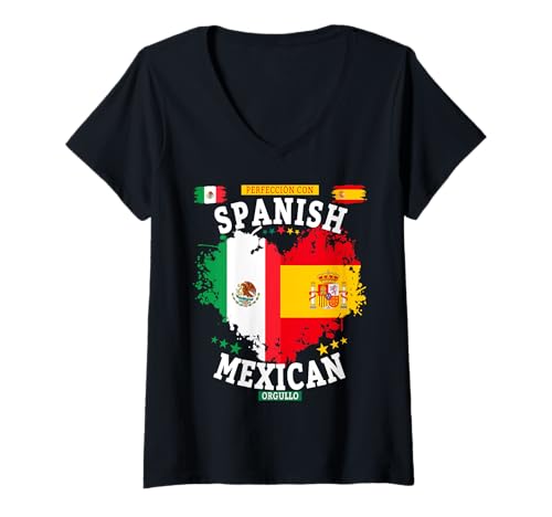 Damen Spanische mexikanische Wurzel-Outfit-Idee für Kinder und España-Flagge T-Shirt mit V-Ausschnitt Damen Spanische mexikanische Wurzel-Outfit-Idee für Kinder und España-Flagge T-Shirt mit V-Ausschnitt von España Mexicano Hispanic Heritage Month Women Idea