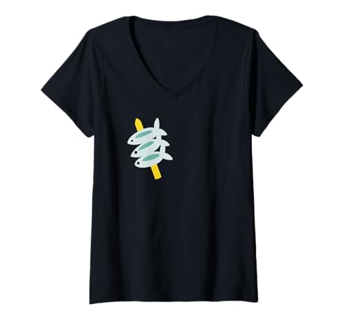 Damen Espeto Sardinas Malaga T-Shirt mit V-Ausschnitt Damen Espeto Sardinas Malaga T-Shirt mit V-Ausschnitt von Espetos Sardinas Sonia Pascual Illustrations