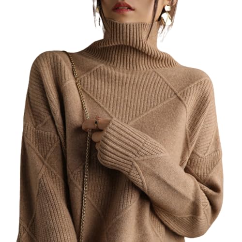 EsprAL Lockerer, Warmer Pullover aus Kaschmirmischung, lockerer Strickpullover mit Rundhalsausschnitt, Flauschiger Pelzpullover, Retro-Pullover (Camel,X-Large) von EsprAL