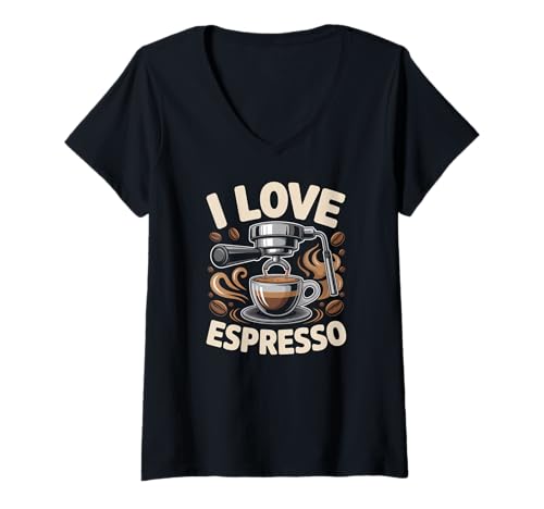 Damen I Love Espresso Kaffeetasse Enthusiast T-Shirt mit V-Ausschnitt Damen I Love Espresso Kaffeetasse Enthusiast T-Shirt mit V-Ausschnitt von Espresso Coffee Lover Beans Brew