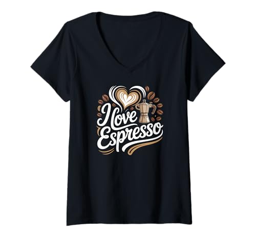 Damen I Love Espresso Kaffeebohnen Herz T-Shirt mit V-Ausschnitt Damen I Love Espresso Kaffeebohnen Herz T-Shirt mit V-Ausschnitt von Espresso Enthusiast Coffee Lover Cafe Culture