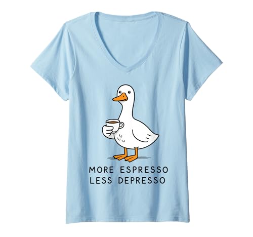 Damen More Espresso Less Depresso T-Shirt mit V-Ausschnitt Damen More Espresso Less Depresso T-Shirt mit V-Ausschnitt von Espresso Kaffee Koffein Barista