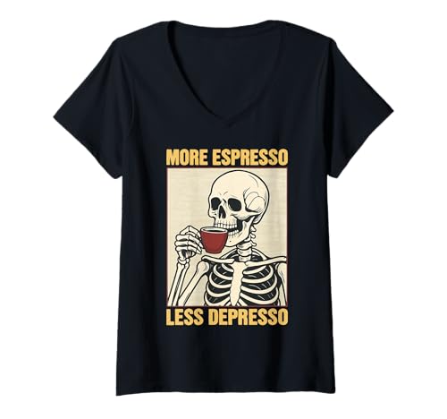 Damen More Espresso Less Depresso T-Shirt mit V-Ausschnitt Damen More Espresso Less Depresso T-Shirt mit V-Ausschnitt von Espresso Kaffee Koffein Barista