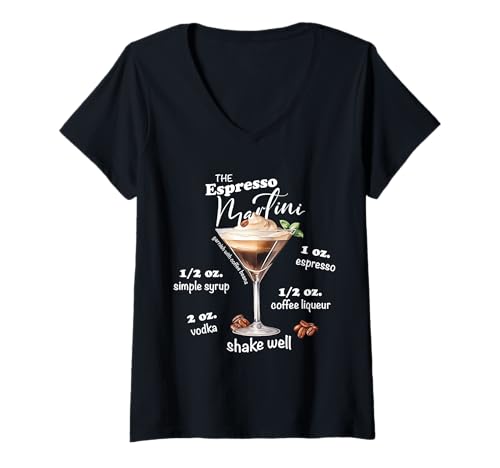 Damen Espresso Martini Cocktail Tini Time Ich liebe Espresso Martinis T-Shirt mit V-Ausschnitt Damen Espresso Martini Cocktail Tini Time Ich liebe Espresso Martinis T-Shirt mit V-Ausschnitt von Espresso Martini Gifts and Outfits Co.