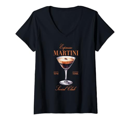 Damen Espresso Martini Social Club Trinkcocktail T-Shirt mit V-Ausschnitt von Espresso Martini Tee