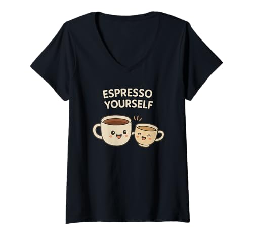 Damen Espresso Yourself - Kaffeeliebhaber Wortspiel Cute Cappuccino & Latte T-Shirt mit V-Ausschnitt Damen Espresso Yourself - Kaffeeliebhaber Wortspiel Cute Cappuccino & Latte T-Shirt mit V-Ausschnitt von Espresso Yourself - Coffee Pun Cute Cappuccino