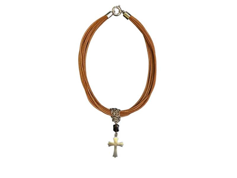 Esprit Collier Halskette Damen Leder Silber Braun 41cm Karabiner ESNL90466A410 von Esprit