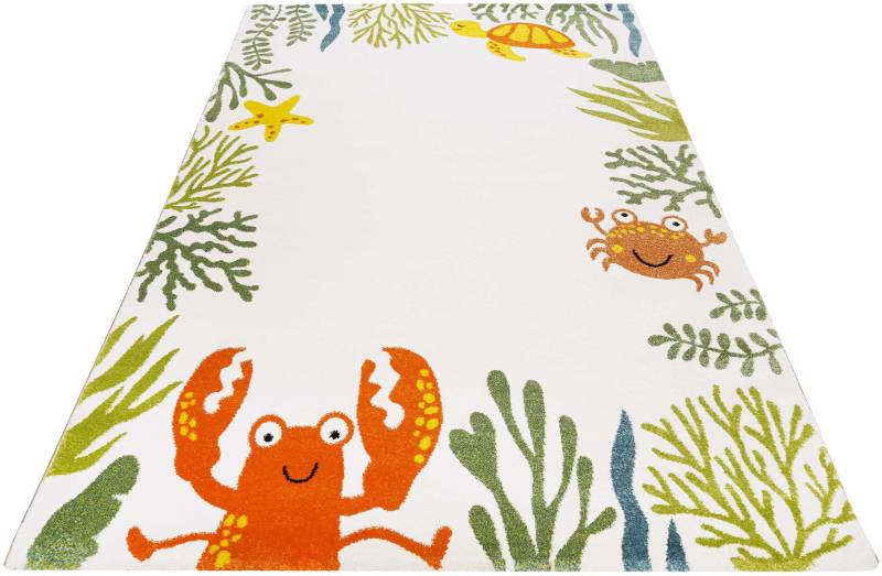 Esprit Kinderteppich "Waterworld ESP-21073" rechteckig 13 mm Höhe buntes Strandmotiv, Kurzflor, Krabbe & co. von Esprit