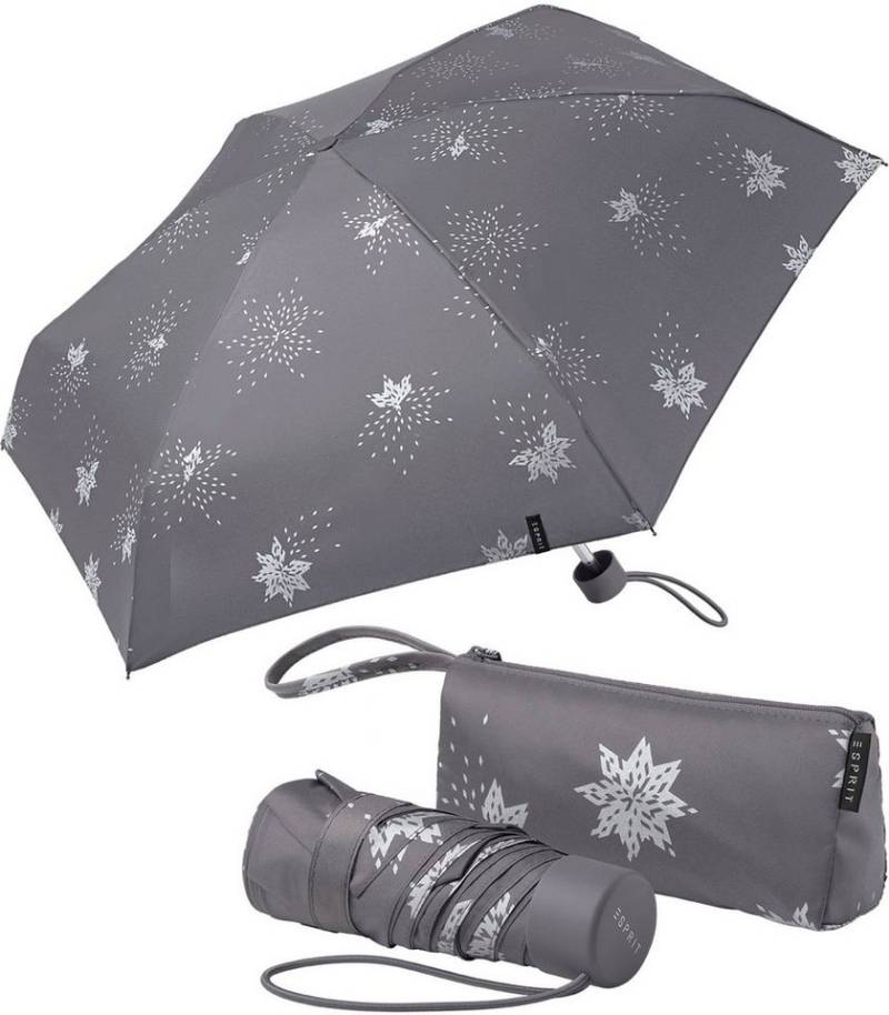 Esprit Stockregenschirm Mini-Schirm im praktischen, kleinen Täschchen, Bits and Stars - silber-metallic von Esprit