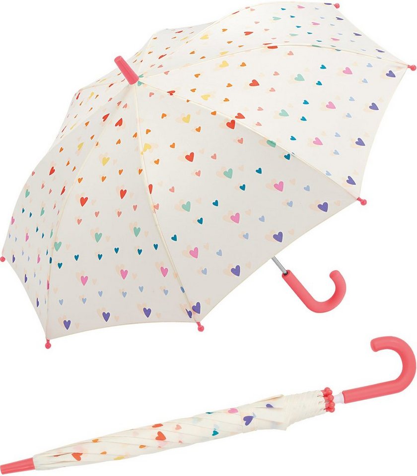 Esprit Stockregenschirm kleiner, leichter Stockschirm für Kinder, mit niedlichem, bunten Herzen-Design für Mädchen von Esprit
