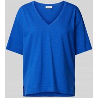 Esprit T-Shirt in unifarbenem Design mit V-Ausschnitt in Royal, Größe M von Esprit