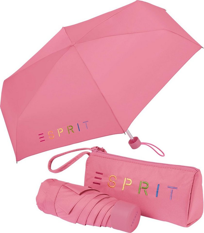 Esprit Taschenregenschirm Damen-Regenschirm Colorful Logo, bunt bedruckt mit Esprit-Schriftzug von Esprit