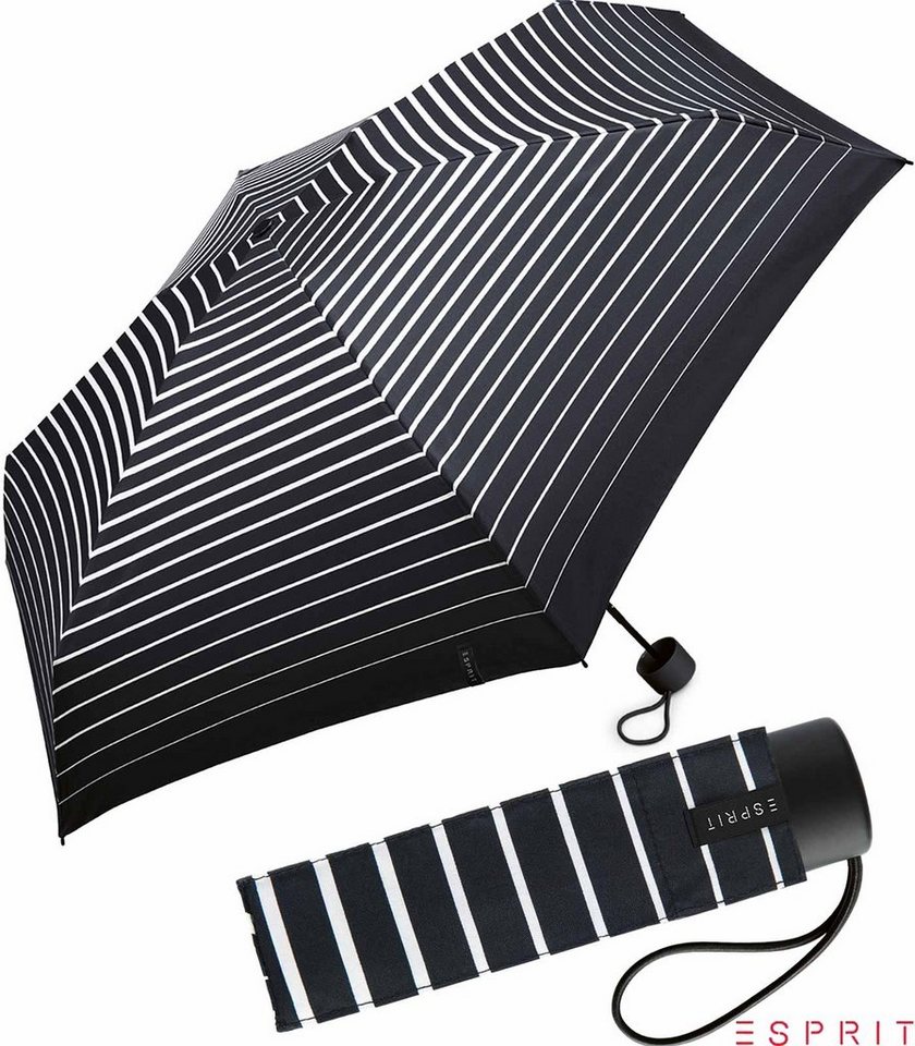 Esprit Taschenregenschirm Damen Super Mini Petito - Degradee Stripe - black, winzig klein, in moderner Streifen-Optik von Esprit