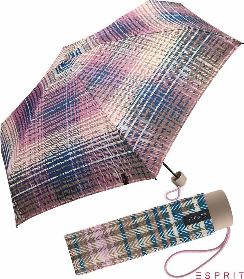 Esprit Taschenregenschirm Damen Super Mini Regenschirm Petito Cosy Checks - dusky orchid, winzig klein, in bunter Karo-Optik von Esprit