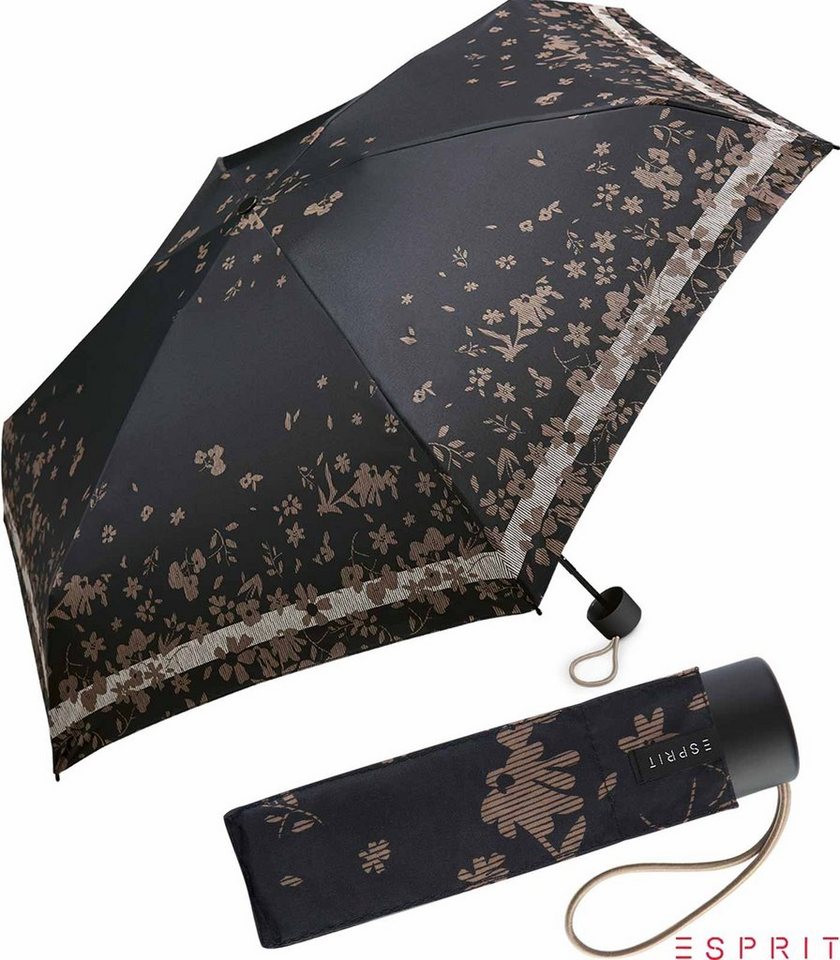 Esprit Taschenregenschirm Damen Super Mini Regenschirm Petito Poetry Flower - black, winzig klein, mit Blumenmuster von Esprit